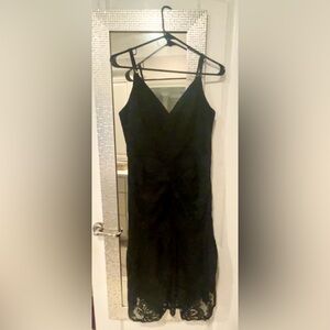 NWOT Black Ruched Fishtail Midi Dress Size Medium